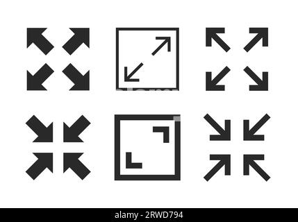 Fullscreen pictogram arrow size icon. Full screen bigger extend video wide web app maximize symbol icon, enlarge. Stock Vector