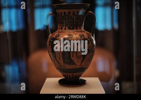 Istanbul, Turkey - September 16 2023: Greek terracotta amphora in Istanbul Archaeological Museums. Dates from 6th century BCE Stock Photo