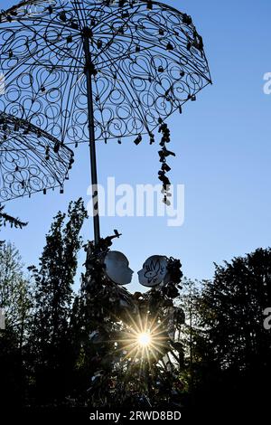 Lovers Lock sculpture called "Love in the Rain", Queen Elizabeth Park, Vancouver, British Columbia, Canada. Stock Photo