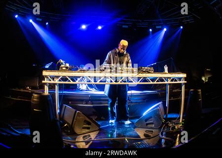 Milan, Italy. 18th Sep, 2023. The British electronic musician and dj Darren J. Cunningham known on stage as ACTRESS performs live on stage at Fabrique opening the show of James Blake. Credit: Rodolfo Sassano/Alamy Live News Stock Photo