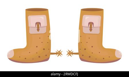 Cowboy boots with spurs, color vector illustration in boho style Stock Vector