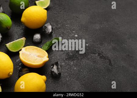 Ingredients for preparing lemonade on black background Stock Photo