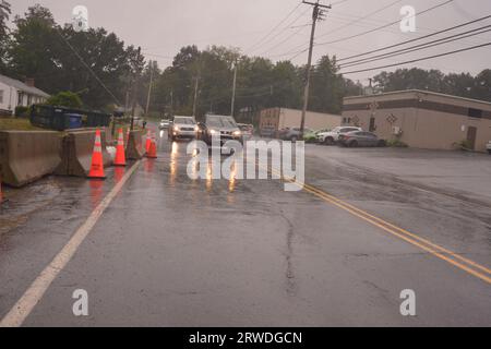 Leominster, MA, USA. 18th Sep, 2023. Raining again and one week after devastating floods and during clean up and home damage repairs the threat of flooding again threatens the Central Massachusetts city. (Credit Image: © Kenneth Martin/ZUMA Press Wire) EDITORIAL USAGE ONLY! Not for Commercial USAGE! Credit: ZUMA Press, Inc./Alamy Live News Stock Photo