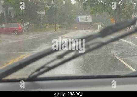 Leominster, MA, USA. 18th Sep, 2023. Raining again and one week after devastating floods and during clean up and home damage repairs the threat of flooding again threatens the Central Massachusetts city. (Credit Image: © Kenneth Martin/ZUMA Press Wire) EDITORIAL USAGE ONLY! Not for Commercial USAGE! Credit: ZUMA Press, Inc./Alamy Live News Stock Photo