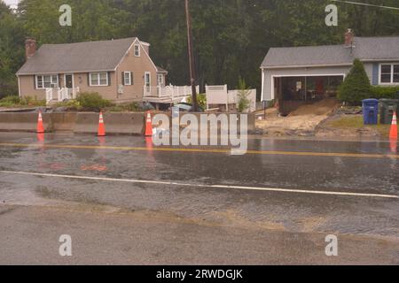 Leominster, MA, USA. 18th Sep, 2023. Raining again and one week after devastating floods and during clean up and home damage repairs the threat of flooding again threatens the Central Massachusetts city. (Credit Image: © Kenneth Martin/ZUMA Press Wire) EDITORIAL USAGE ONLY! Not for Commercial USAGE! Credit: ZUMA Press, Inc./Alamy Live News Stock Photo