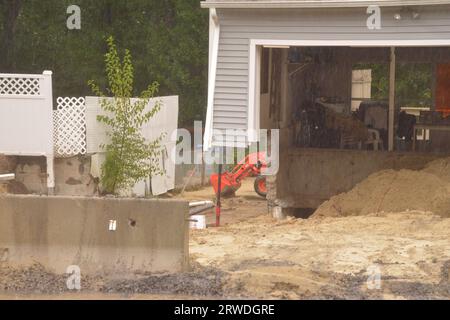 Leominster, MA, USA. 18th Sep, 2023. Raining again and one week after devastating floods and during clean up and home damage repairs the threat of flooding again threatens the Central Massachusetts city. (Credit Image: © Kenneth Martin/ZUMA Press Wire) EDITORIAL USAGE ONLY! Not for Commercial USAGE! Credit: ZUMA Press, Inc./Alamy Live News Stock Photo