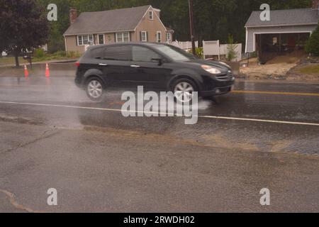 Leominster, MA, USA. 18th Sep, 2023. Raining again and one week after devastating floods and during clean up and home damage repairs the threat of flooding again threatens the Central Massachusetts city. (Credit Image: © Kenneth Martin/ZUMA Press Wire) EDITORIAL USAGE ONLY! Not for Commercial USAGE! Credit: ZUMA Press, Inc./Alamy Live News Stock Photo