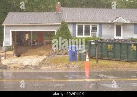 Leominster, MA, USA. 18th Sep, 2023. Raining again and one week after devastating floods and during clean up and home damage repairs the threat of flooding again threatens the Central Massachusetts city. (Credit Image: © Kenneth Martin/ZUMA Press Wire) EDITORIAL USAGE ONLY! Not for Commercial USAGE! Credit: ZUMA Press, Inc./Alamy Live News Stock Photo