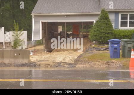 Leominster, MA, USA. 18th Sep, 2023. Raining again and one week after devastating floods and during clean up and home damage repairs the threat of flooding again threatens the Central Massachusetts city. (Credit Image: © Kenneth Martin/ZUMA Press Wire) EDITORIAL USAGE ONLY! Not for Commercial USAGE! Credit: ZUMA Press, Inc./Alamy Live News Stock Photo