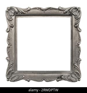 Grey metallic metal ornamental frame luxurious luxury style clean square on white background Stock Photo