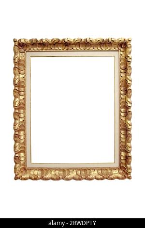 Luxury luxurious ornamental gold golden frame unique fancy trendy style on white background isolated Stock Photo