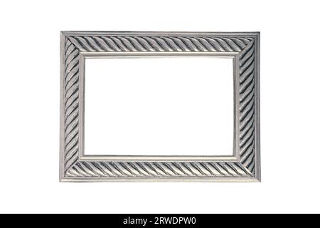 Luxury shiny ornamental metallic grey frame unique fancy trendy style on white background isolated Stock Photo
