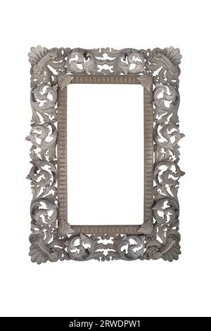 Luxury luxurious natural color concrete stone floral wall frame template border style beautiful on white background Stock Photo