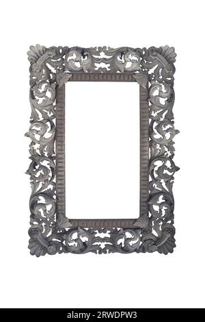 Gothic luxurious natural color concrete stone floral wall frame template border style beautiful on white background Stock Photo