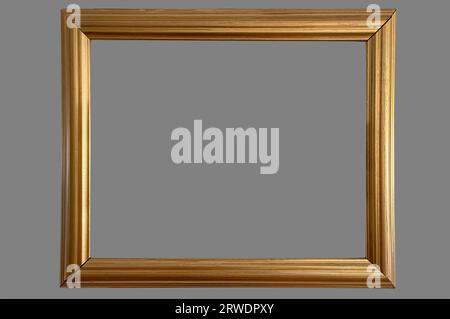 Elegant simple wooden gold golden shiny sheen photo picture frame stiped carvings light contour Stock Photo
