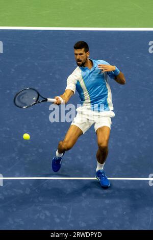 Novak Djokovic (SBR) competing in the Men's Singles Semi-finals at the 2023 US Open Tennis Stock Photo