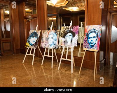Aix-Les-Bains, France.6th June, 2023. The artist Kime exhibits his works during the French Film and Gastronomy Festival in Aix-les-Bains, France Stock Photo