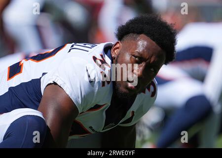 Denver Broncos safety Delarrin Turner-Yell walks on the sideline