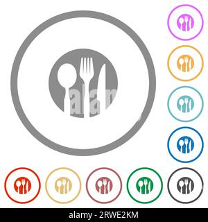 Tableware set solid flat color icons in round outlines on white background Stock Vector