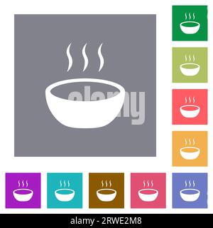 Steaming bowl flat icons on simple color square backgrounds Stock Vector