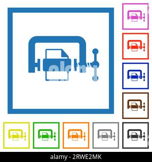 File compression solid flat color icons in square frames on white background Stock Vector