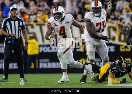 Pittsburgh, PA, USA. 18th Sep, 2023. Deshaun Watson #4 during the  Pittsburgh Steelers vs Cleveland Browns in Pittsburgh, PA. Jason  Pohuski/CSM(Credit Image: © Jason Pohuski/Cal Sport Media). Credit:  csm/Alamy Live News Credit: