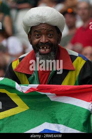 Bordeaux, France. 17th Sep, 2023. Supporter South Africa during the World Cup 2023, Pool B rugby union match between South Africa and Romania on September 17, 2023 at Matmut Atlantique in Bordeaux, France. Photo by Laurent Lairys/ABACAPRESS.COM Credit: Abaca Press/Alamy Live News Stock Photo