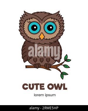 Cute owl sitting on a branch color illustration in vector Stock Vector