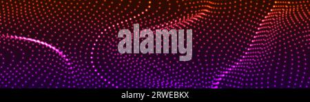 Futuristic refracted dotted lines waves abstract banner design. Orange purple technology glowing background. Vector illustration Stock Vector