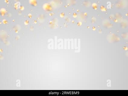 Glowing defocused Christmas lights on grey background. Yellow shiny xmas bokeh decor. Vector design Stock Vector