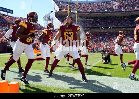 Washington Commanders center Nick Gates (63) pictured before an NFL  preseason football game against the Cincinnati Bengals, Saturday, August  26, 2023 in Landover. (AP Photo/Daniel Kucin Jr Stock Photo - Alamy