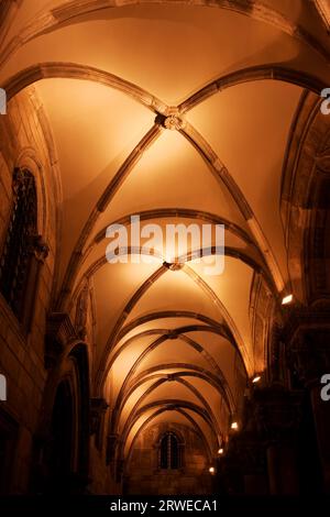 Arch ceiling of the Duke's Palace in old city of Dubrovnik, Croatia, highlighted at night Stock Photo
