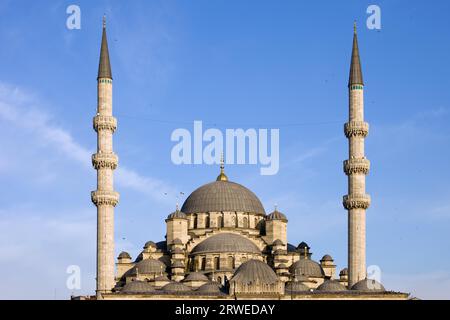 Turkey, Istanbul, New Mosque (Turkish: Yeni Valide Cami) domes and minarets, Ottoman imperial mosque Stock Photo