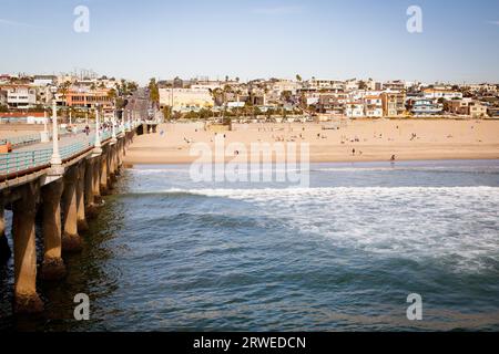 Los Angeles, USA, March 10, Manhattan Beach and pier on a warm sunny day on March 10th 2011 Stock Photo