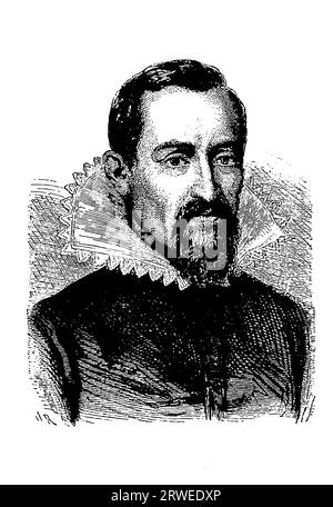 Johannes Kepler - Famous Astronomer, Vintage engraved illustration portrait Stock Photo