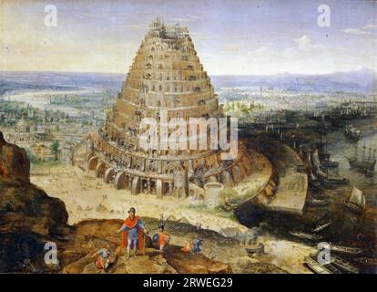 Lucas van Valckenborch -- The Tower of Babel 1594, 41х56 Stock Photo
