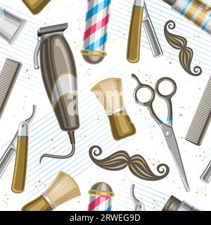 Vector Barbershop Seamless Pattern, repeating background with illustrations of barbershop equipment for wallpaper, decorative square poster with flyin Stock Vector