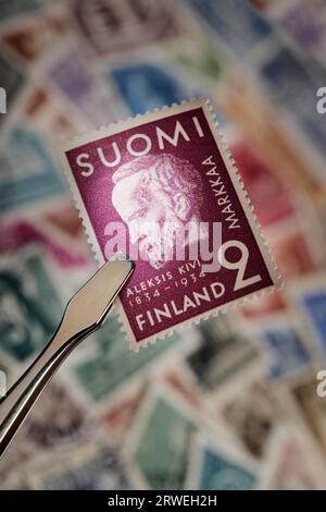Finnish commemorative stamp from 1934. Aleksis Kivi, the finnish author Stock Photo