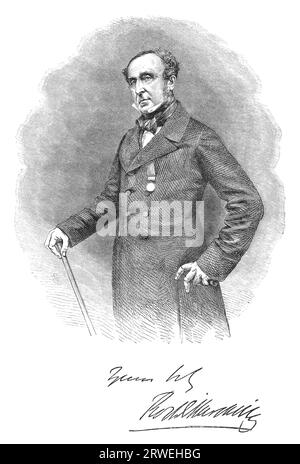 Sir Roderick Impey Murchison, 1st Baronet (1792-1871) was a Scottish geologist who first described and investigated the Silurian system. Illustration Stock Photo