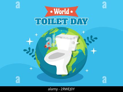 World Toilet Day Vector Illustration on 19 November with Earth and Equipment for Bathroom Hygiene Awareness in Flat Cartoon Background Design Stock Vector