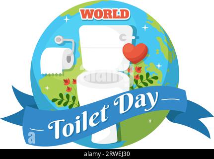 World Toilet Day Vector Illustration on 19 November with Earth and Equipment for Bathroom Hygiene Awareness in Flat Cartoon Background Design Stock Vector