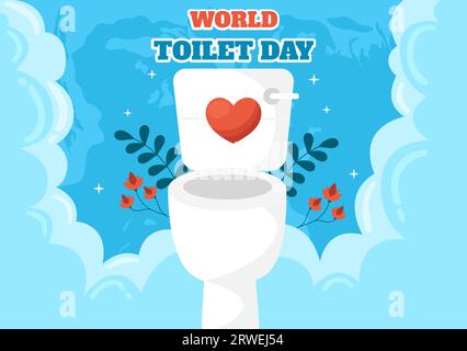 World Toilet Day Vector Illustration on 19 November with Earth and Equipment for Bathroom Hygiene Awareness in Flat Cartoon Background Design Stock Vector