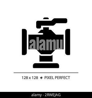 2D black glyph style pipeline with valve icon Stock Vector