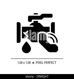 2D black glyph style pipe leakage with call icon Stock Vector