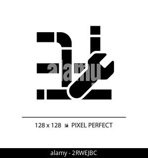 2D black glyph style pipe repair icon Stock Vector
