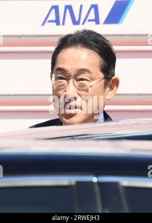 Tokyo, Japan. 19th Sep, 2023. Japanese Prime Minister Fumio Kishida leaves the Tokyo International Airport to New York as he attends the United Nations General Assembly on Tuesday, September 19, 2023. (photo by Yoshio Tsunoda/AFLO) Stock Photo