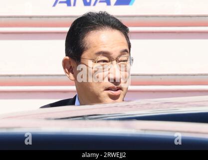 Tokyo, Japan. 19th Sep, 2023. Japanese Prime Minister Fumio Kishida leaves the Tokyo International Airport to New York as he attends the United Nations General Assembly on Tuesday, September 19, 2023. (photo by Yoshio Tsunoda/AFLO) Stock Photo