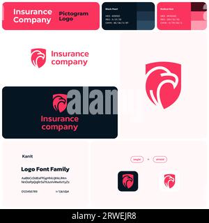 2D insurance company brand with eagle and shield logo Stock Vector