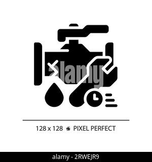 2D black glyph style pipe leakage with time and wrench icon Stock Vector