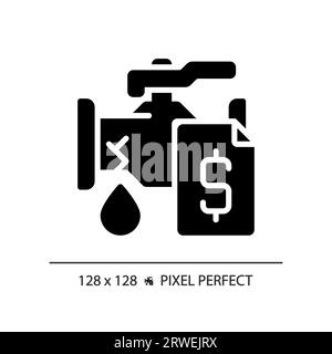 2D black glyph style pipe leakage with dollar icon Stock Vector